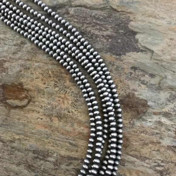 Sterling silver Multi Strand Bead Necklace 30inch - Picture 8 of 8